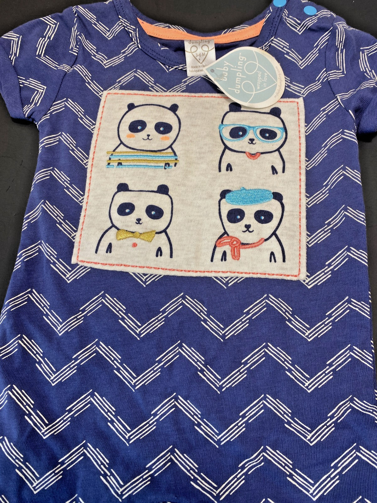 New Baby Dumpling 1-piece Panda Shorts Romper 3-6m