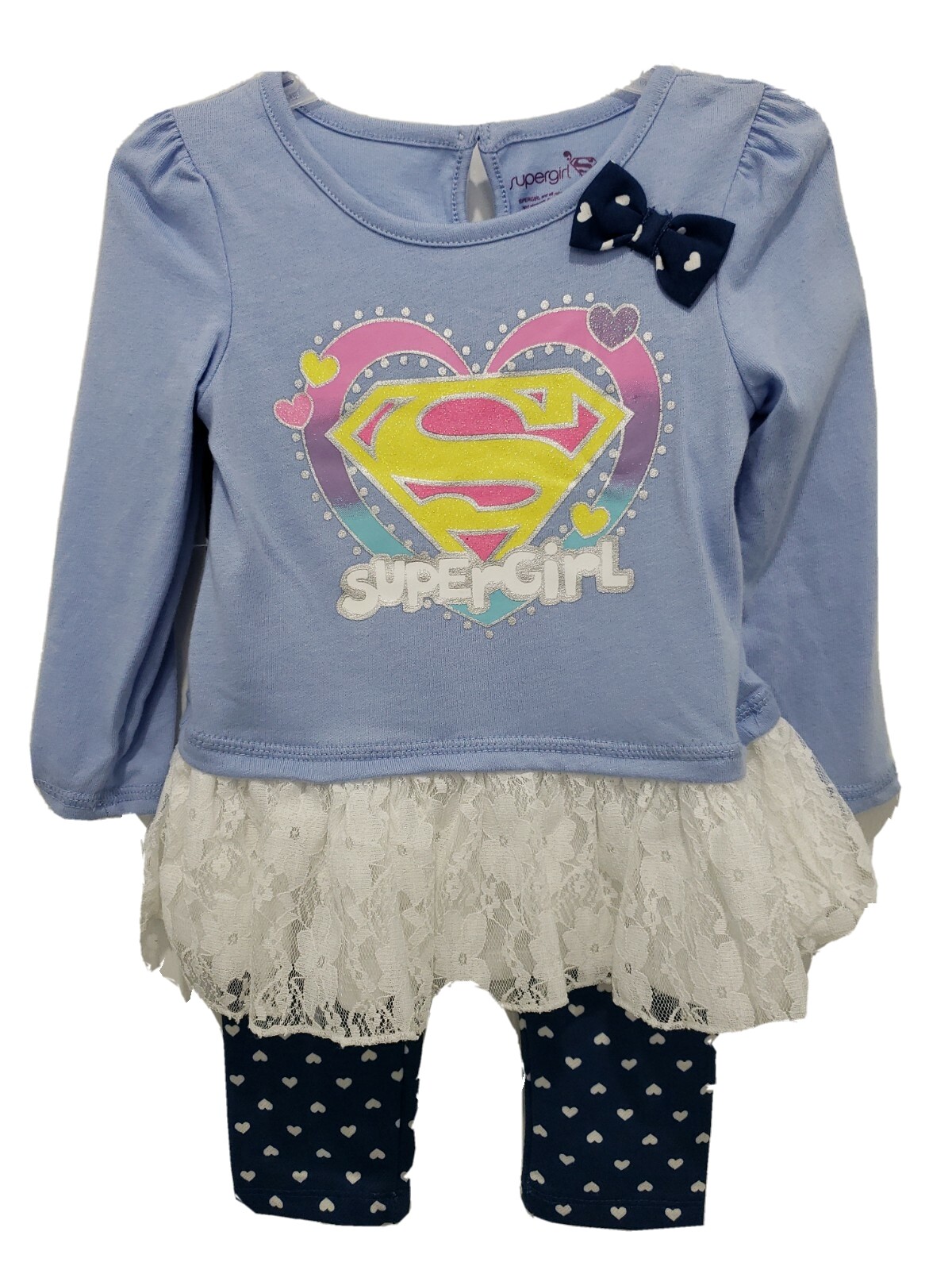 Super Girl DC Comics Toddler Girls Blue Supergirl Outfit Shirt Heart Legging 24M