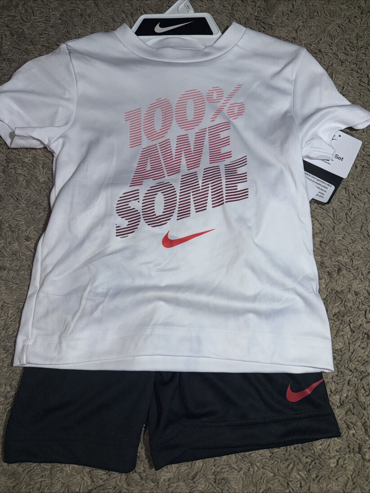 NEW Toddler Boy’s Nike 2 Piece Set White Black Shirt and Shorts Size 4T