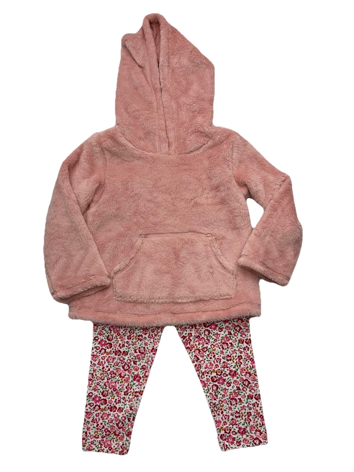 NWT Carters Pink Fleece Hoodie And Floral Leggings Pants Set Baby Girls Size 24M