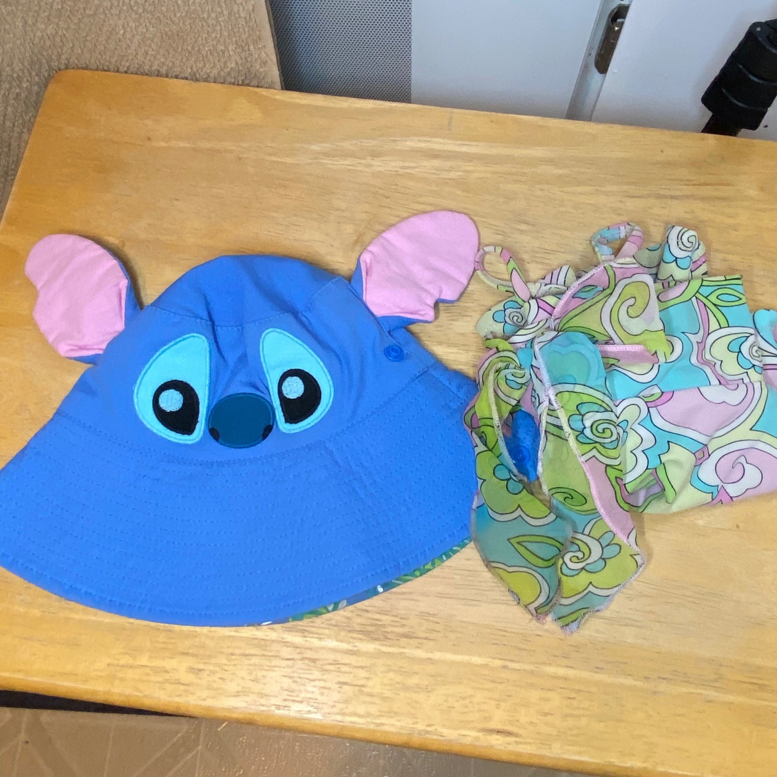 Disney Baby Stitch Bucket Hat 0-6M & Kate Mack Floral Swim Top 18M Swim Bundle