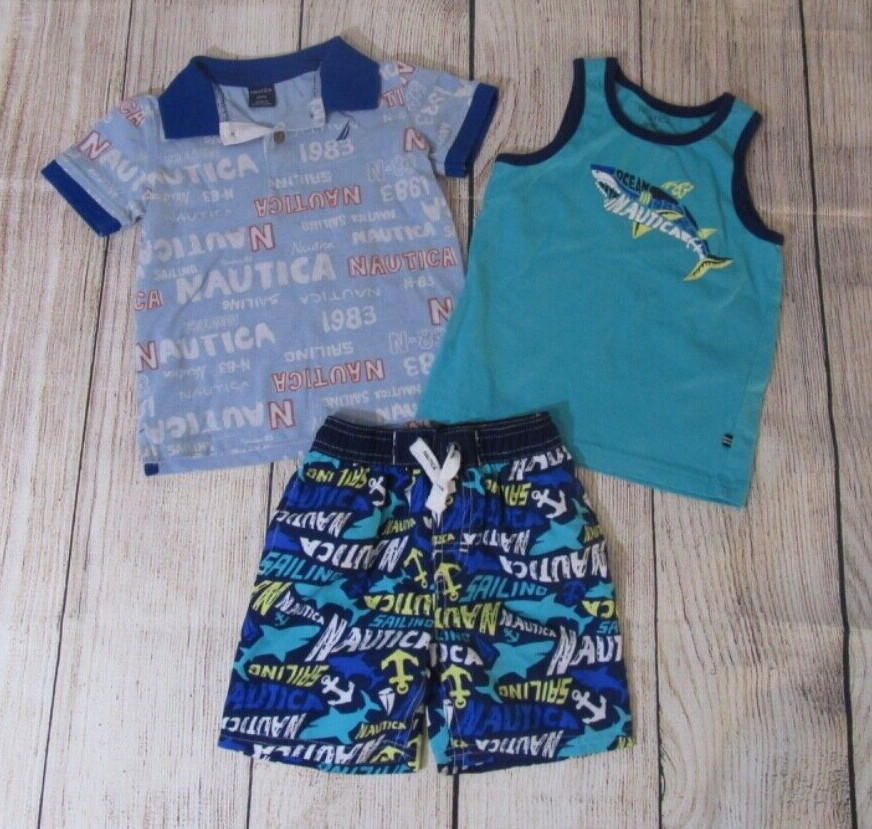 Lot Of 3 Nautica Baby Toddler Clothing Swim Shorts Tank Top Polo Shirt 24 Months