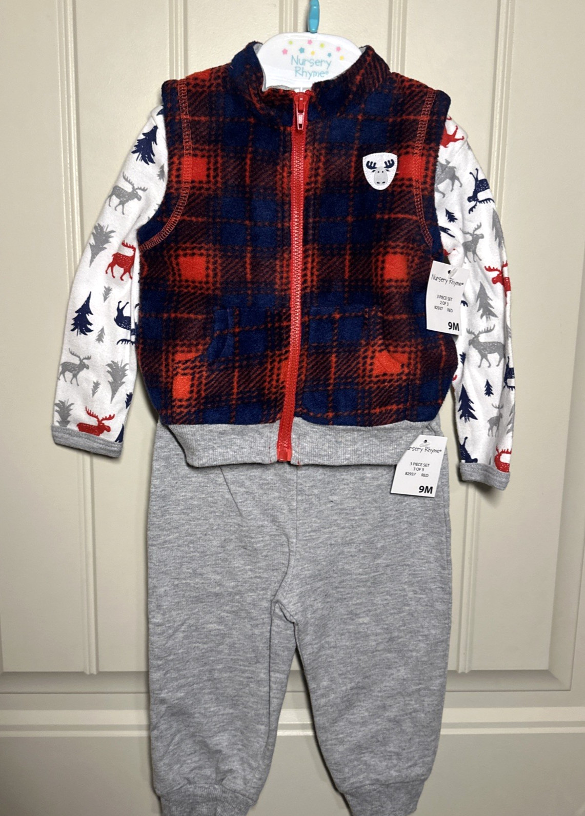 Nursery Rhyme 3 Piece Set Pants Bodysuit Vest Outfit Baby Boy Size 9 Months 9M