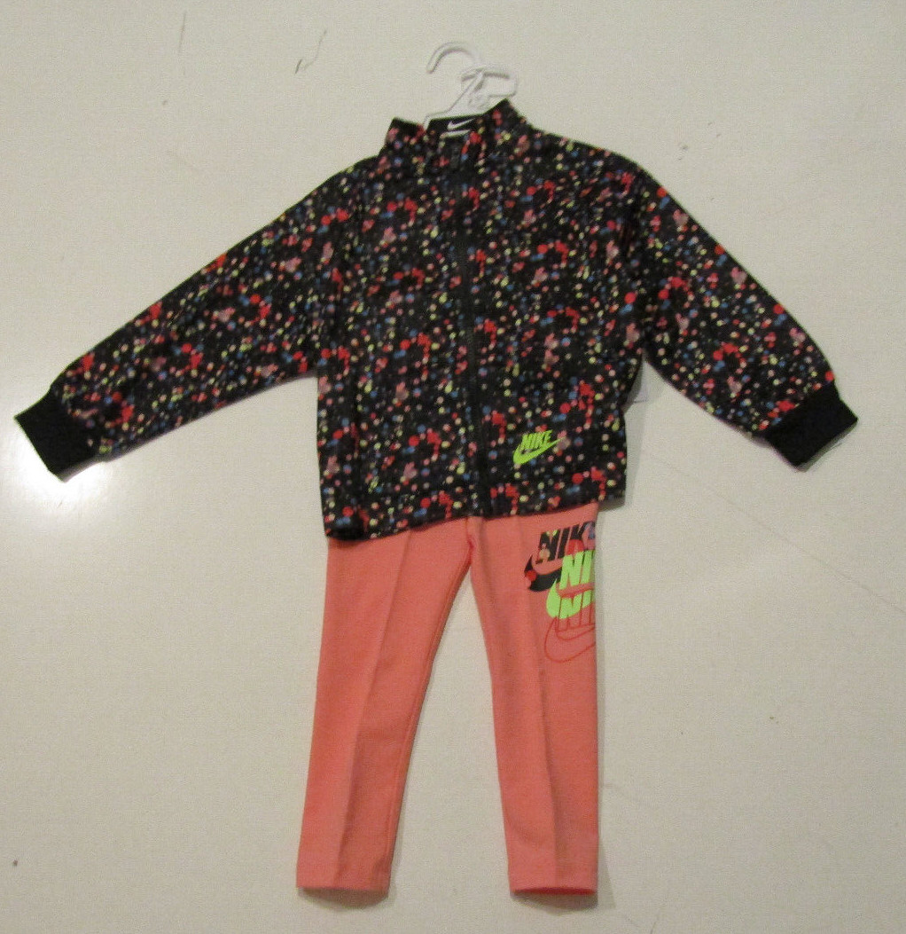 NIKE Girls Pink Daze Full Zip Track Jacket Leggings Pants 2 Piece Set Size 3T