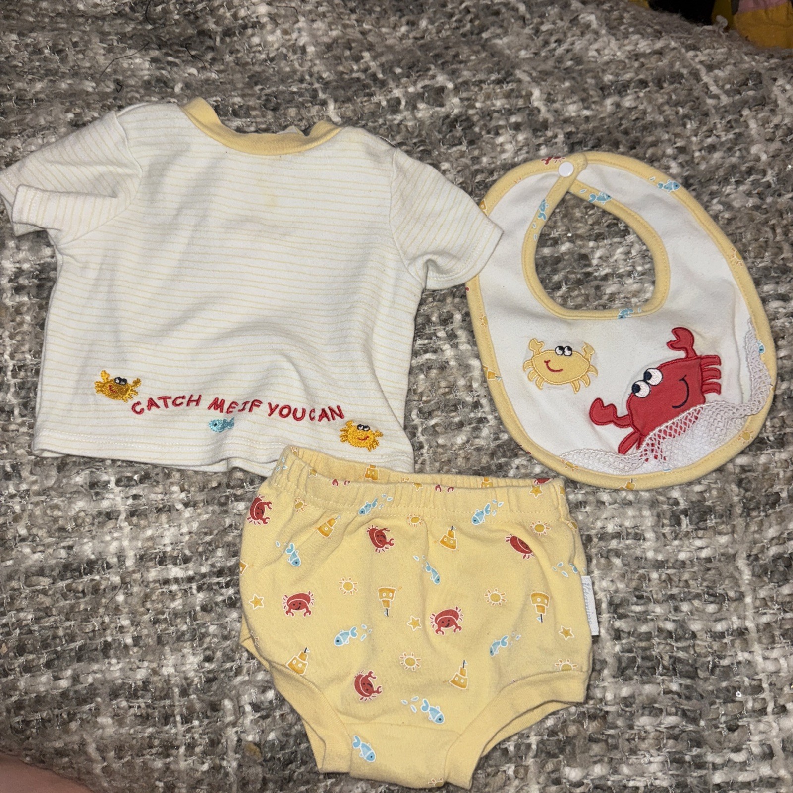 Vintage Vitamins Baby Infant Outfit 3-6mo Yellow Crab Outfit Set