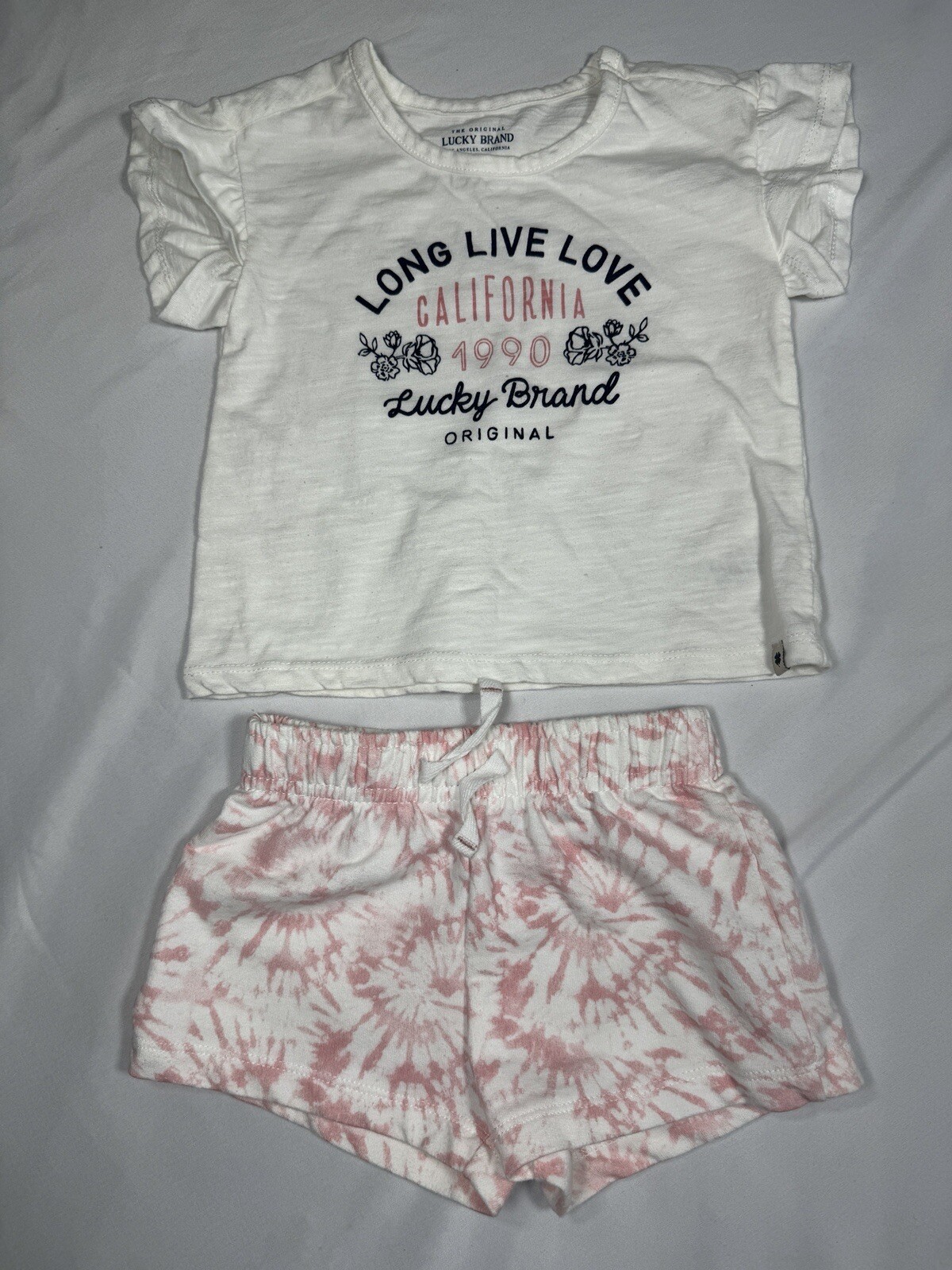Lucky Brand Girls 2 Pc Set Tie Dye Shorts Logo Ruffle Sleeve Top Girls Sz 2T