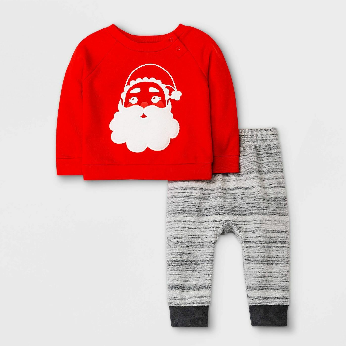 3/6 Cat & Jack Santa Sweatshirt Top & Bottom Set Christmas Holiday Outfit
