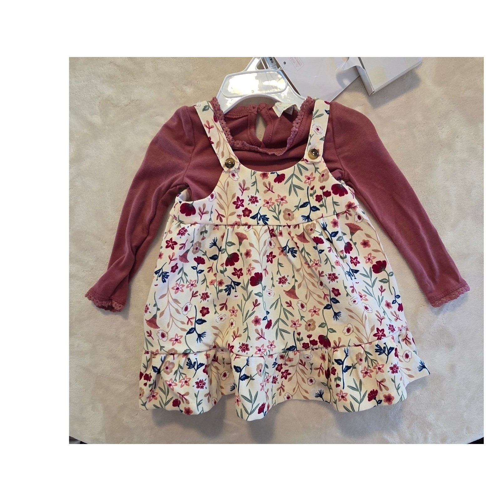 NWT Btween Baby 12M Spring Summer Floral Pinafore Mauve Bundle Set
