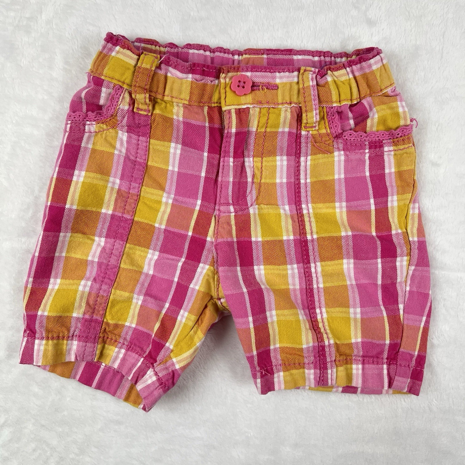 Est. 1989 Place Pink Plaid Baby Girls Short w/ Adjustable Waist Cotton Size 24M