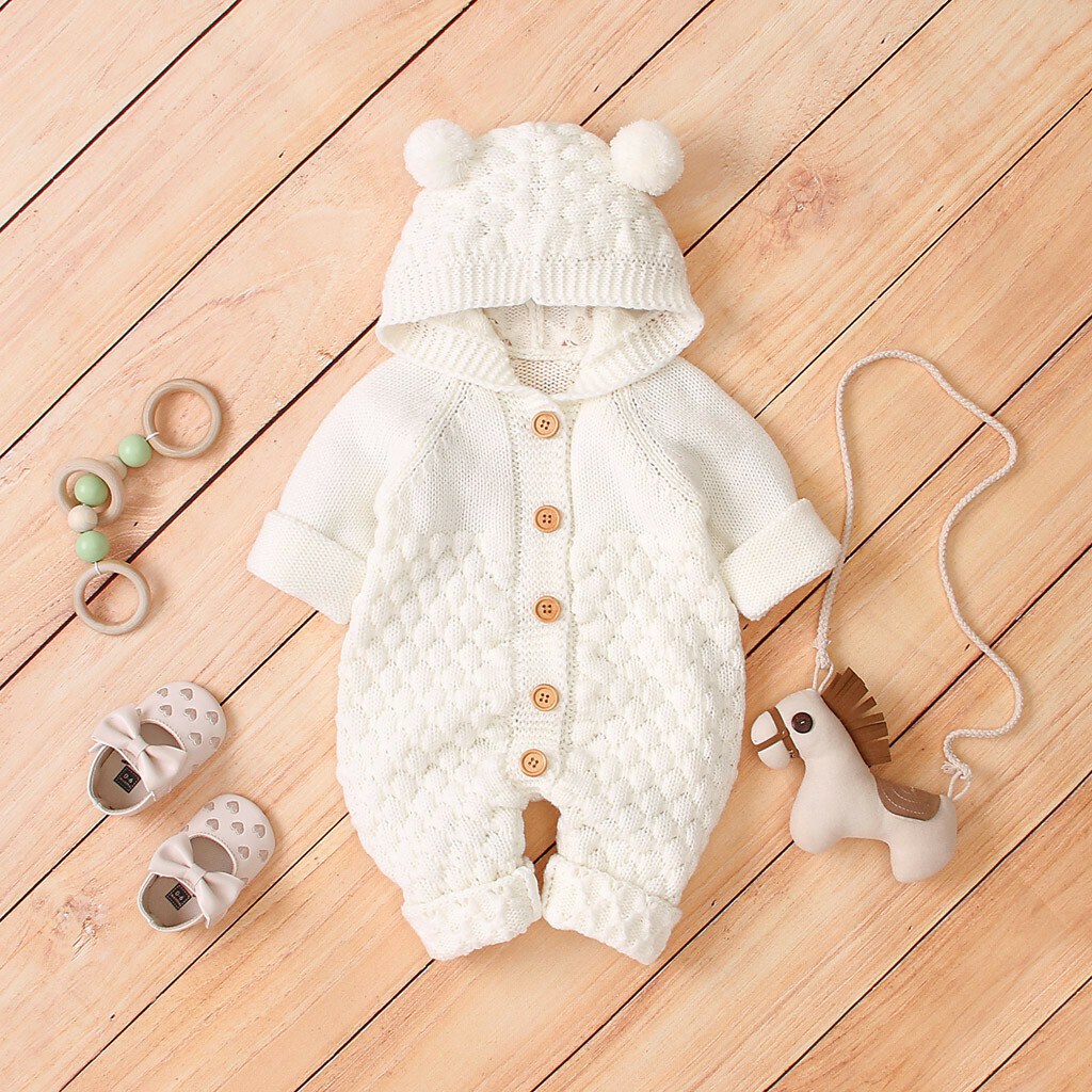 Newborn Baby Boy Girl Romper Jumpsuit Outfit Knitted Hooded Sweater Cute Clothes