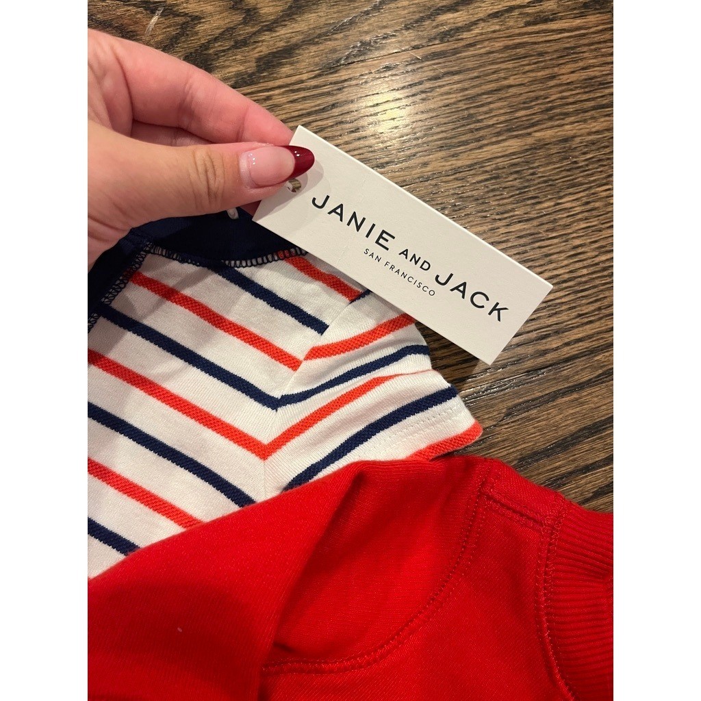 Janie and Jack 0-3M Bundle 4th of July Striped Romper and Ahoy Whale Sweatshirt
