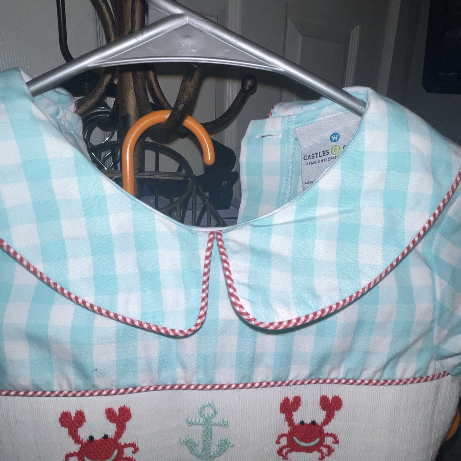 Castles and Crowns Size 2T Bubble Romper Blue Gingham smocked Crabs & Anchor