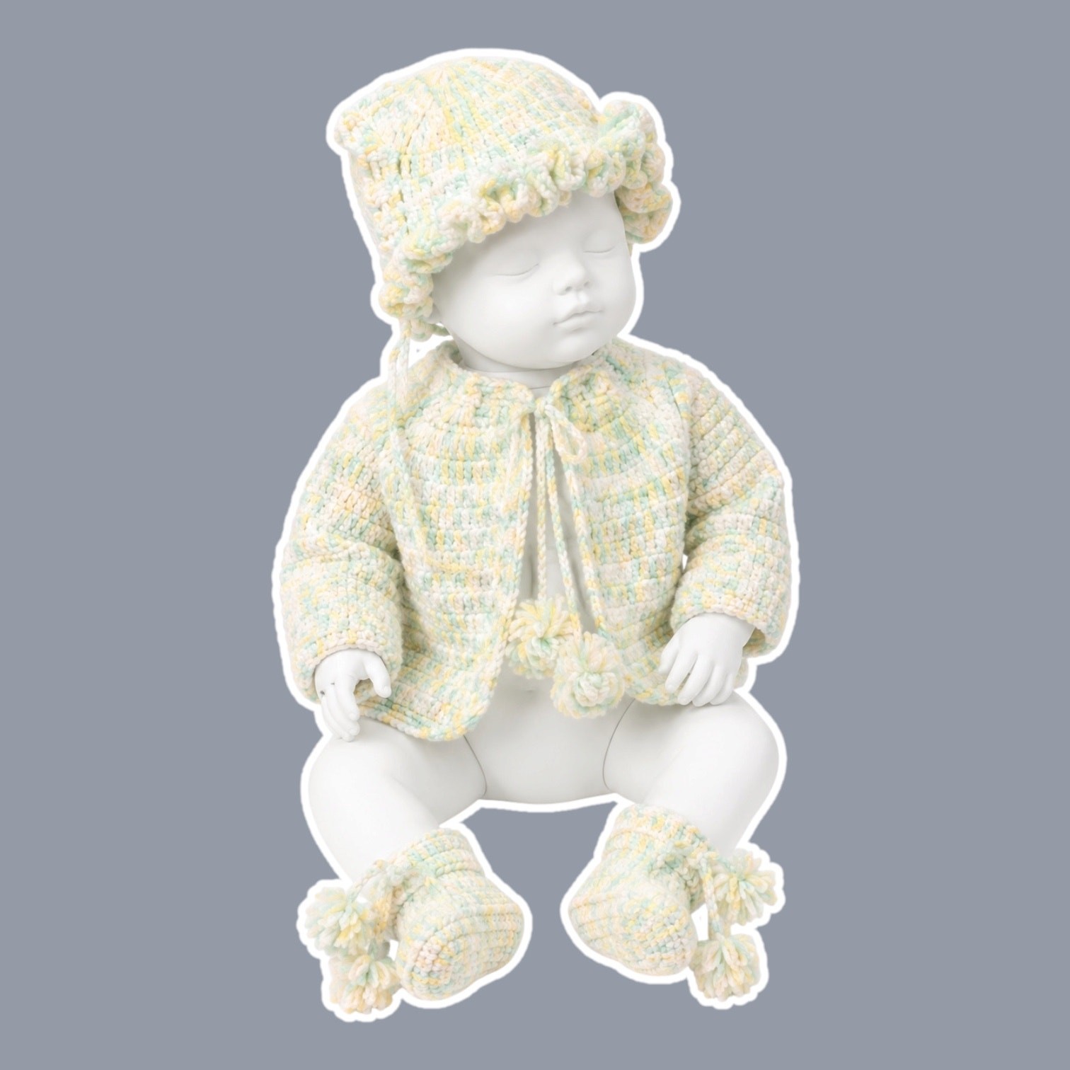 Handmade Crochet Baby Set Sweater Bonnet Booties Pastel Newborn 0–3M Vintage