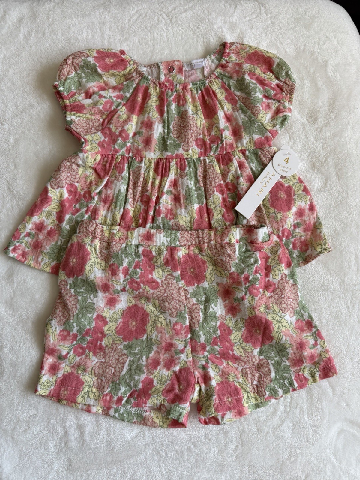 Tahari Baby Girls 12M 4-Piece Floral Shorts Set Pink Dress Tank Top Shorts