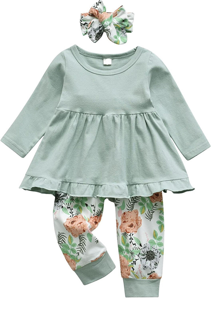 Toddler Baby Girl Clothes Solid Color Long Sleeve Ruffle Tops Flower Size 4-5y