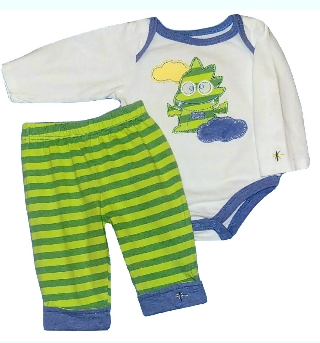 0-3 Month Truly Scrumptious by Heidi Klum Green & Blue Pants Outfit
