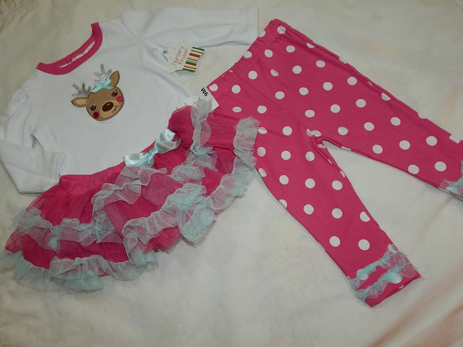 Boutique NWT Girls size 9 Months (3) Piece HOLIDAY Deer Set Pants One Piece Ski