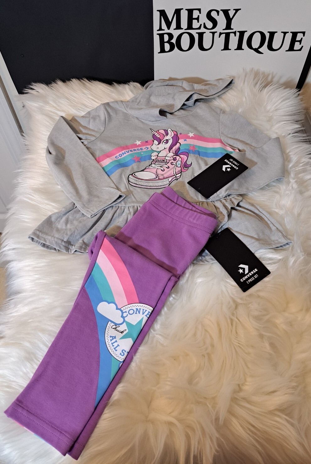 Converse Girls Toddler Unicorn Hoodie And Leggings Set Sz 3T