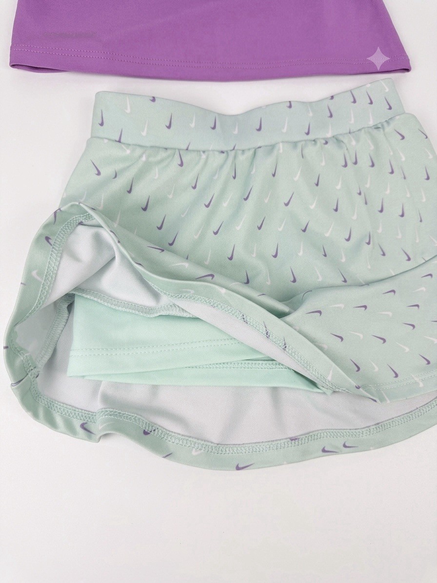 Nike Dri-FIT Girls 2T Purple T-Shirt & Green Skort 2-Piece Set Logo