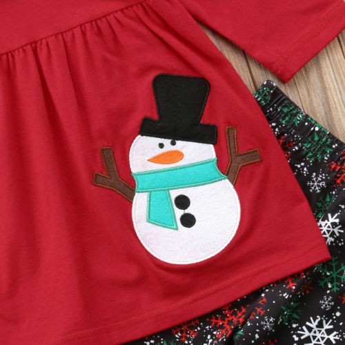 XMAS Toddler Kids Baby Girls Clothes Snowman Tops Skirt+Long Pants+Scarf Outfits