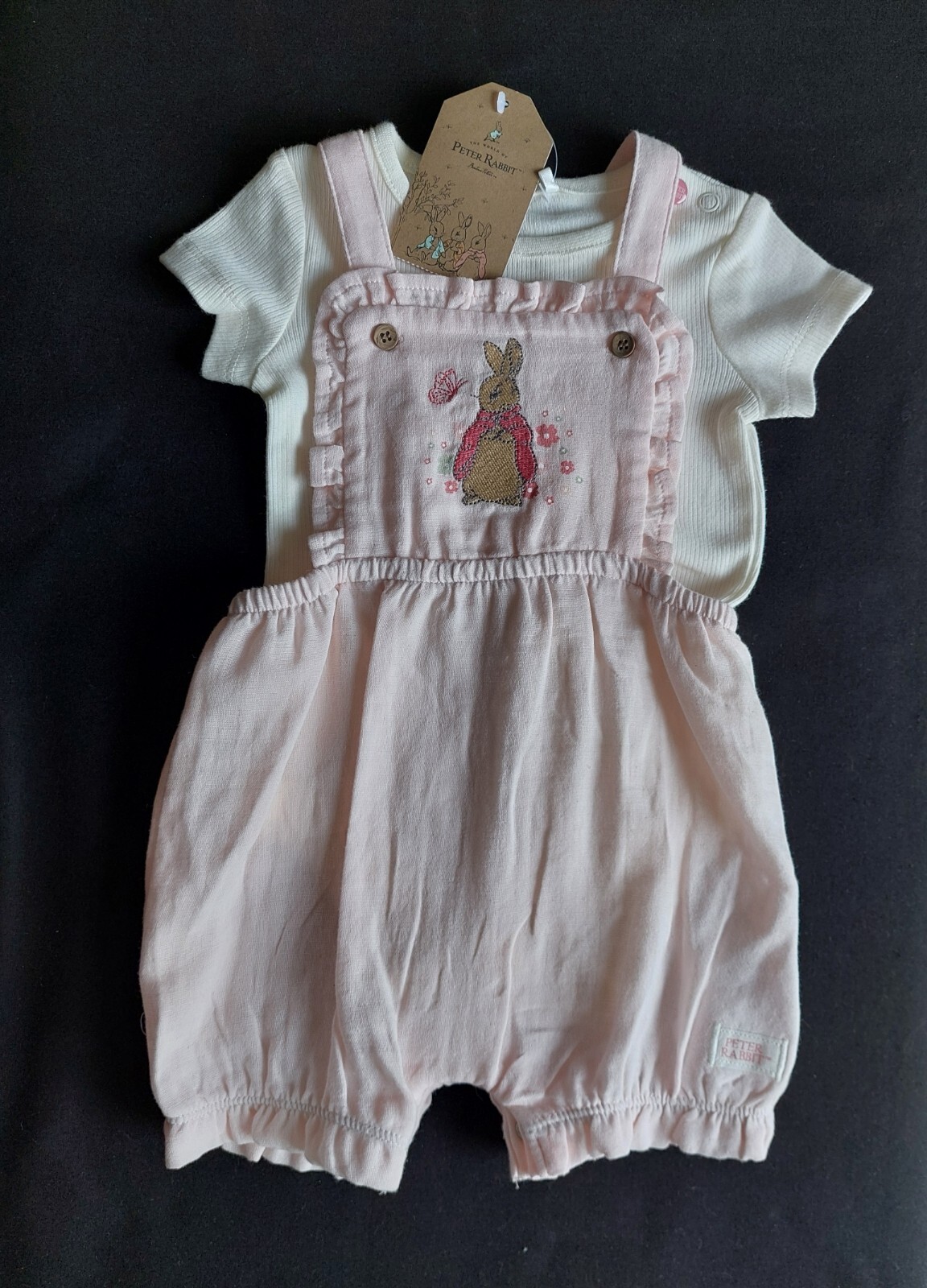 Baby Girls Peter Rabbit Flopsy Bunny Pink Dungaree & Bodysuit Set 3/6 Months