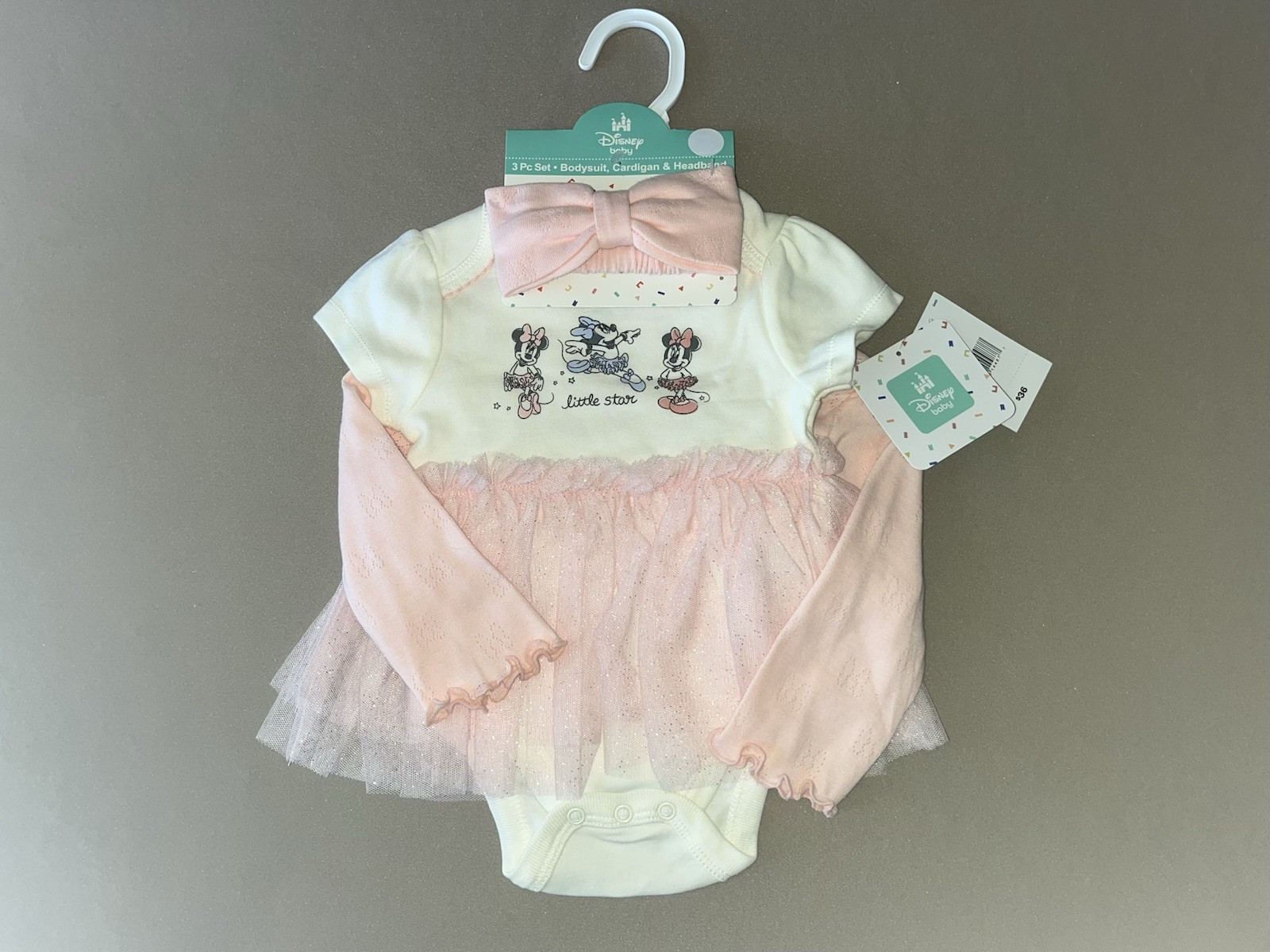 Disney Baby Girls Minnie Mouse Newborn Short Sleeve Bodysuit, Cardigan & Bow-New