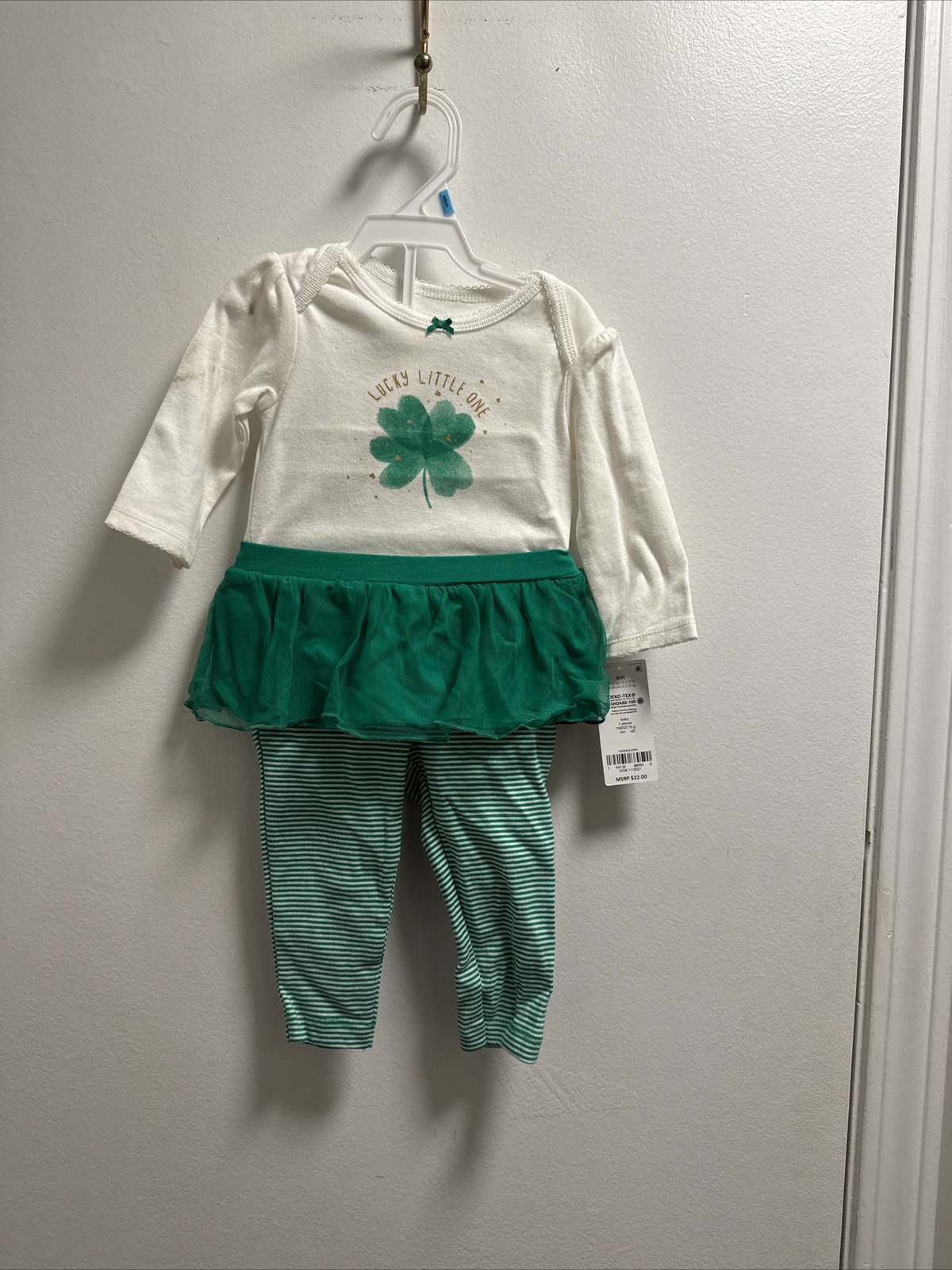 1st St. Patrick’s 6M NWT Infant Girl Green 2 PC SET “LUCKY LITTLE ONE” Tulle