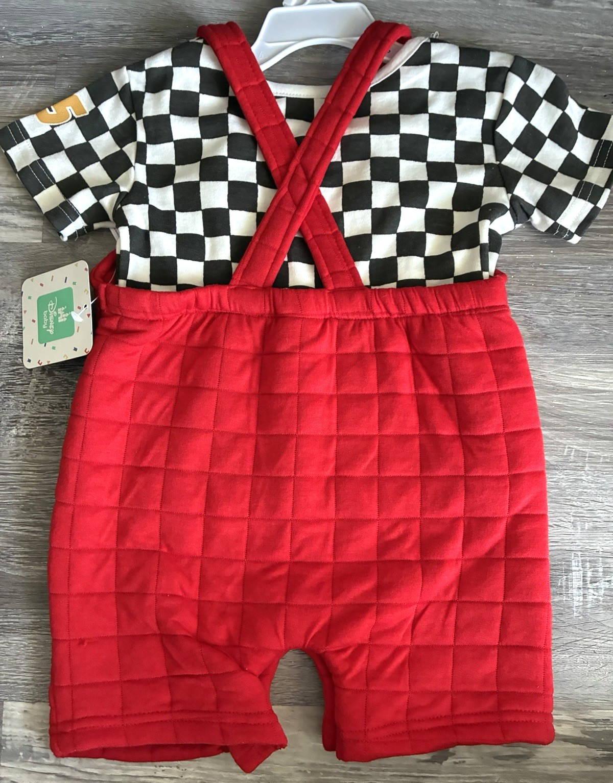 Disney Baby Pixar Cars Lightning McQueen Romper Outfit Red Checkered 24M NWT