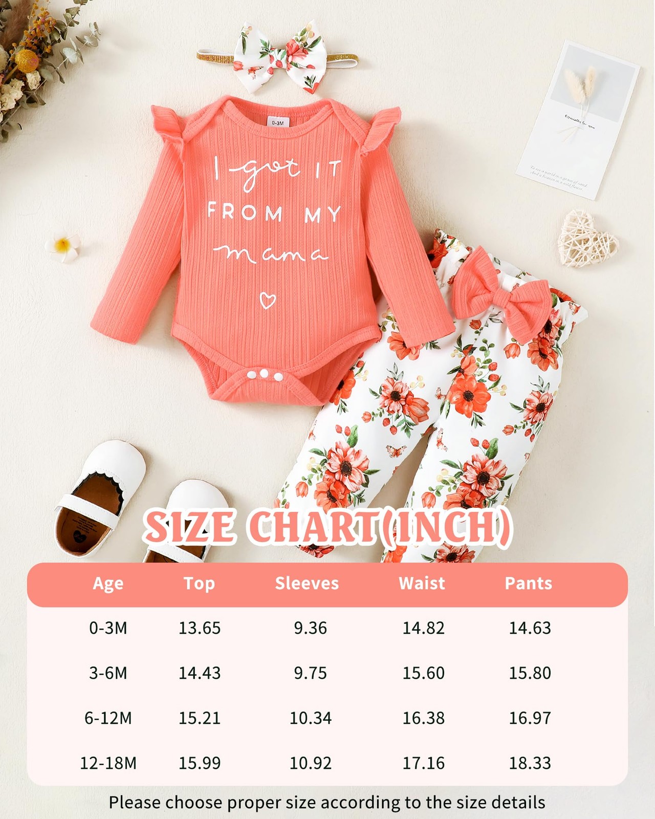 Pink Baby Girl Romper & Pant Set 0-3 Months – Long Sleeve Ruffle Fall Outfit