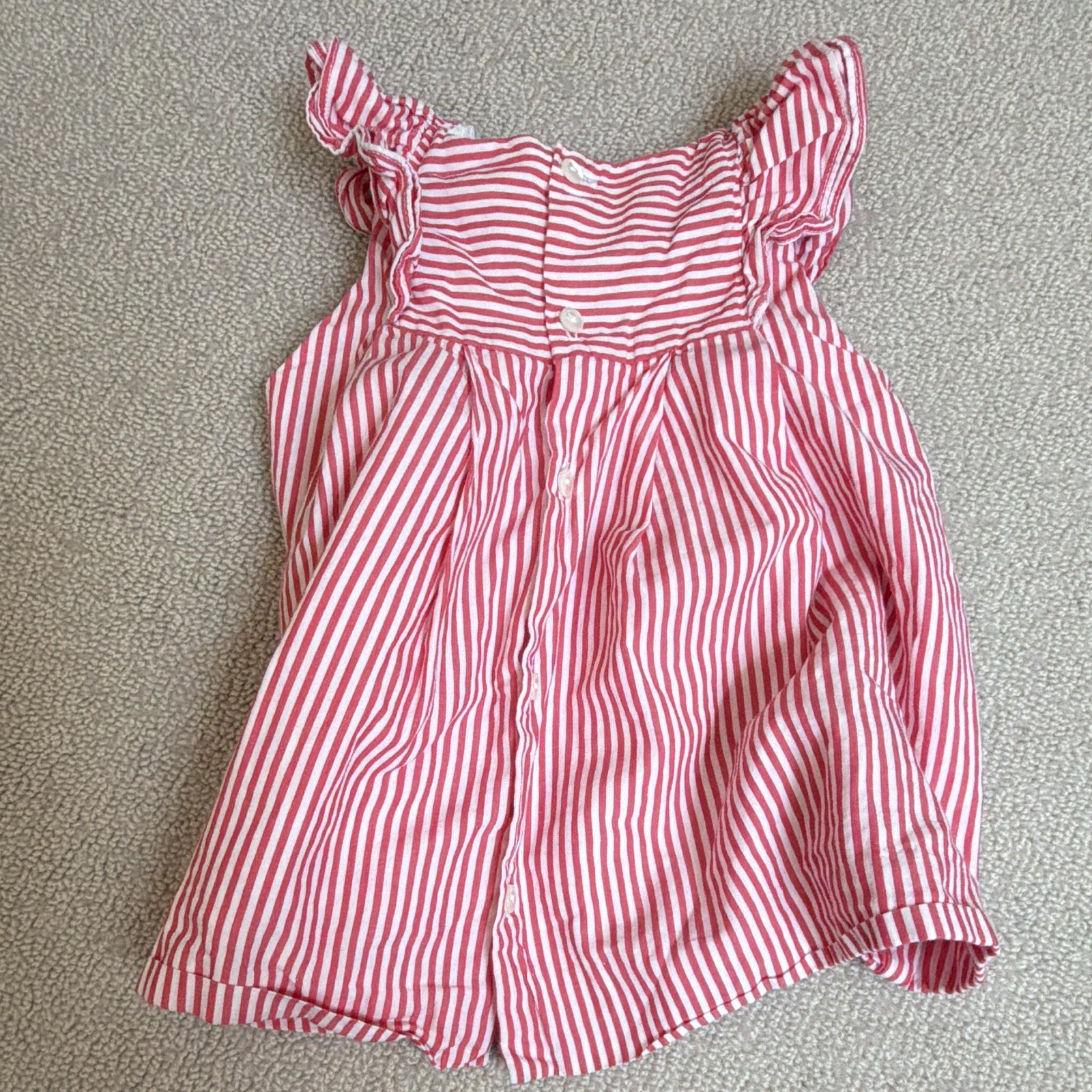 Jacadi Paris Girls 6M Coral/White Striped Sleeveless Ruffle Baby Dress & Bloomer