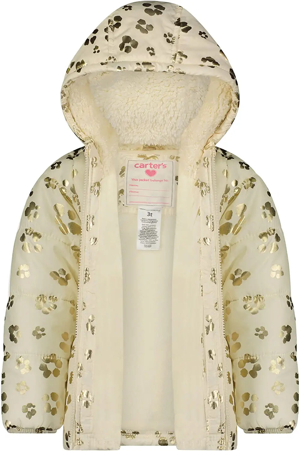 Carter’s Girls Hw Snowsuit C2177s98 Ivory Gold Size 2T, 3T ,4T, 4, 5/6, 6X