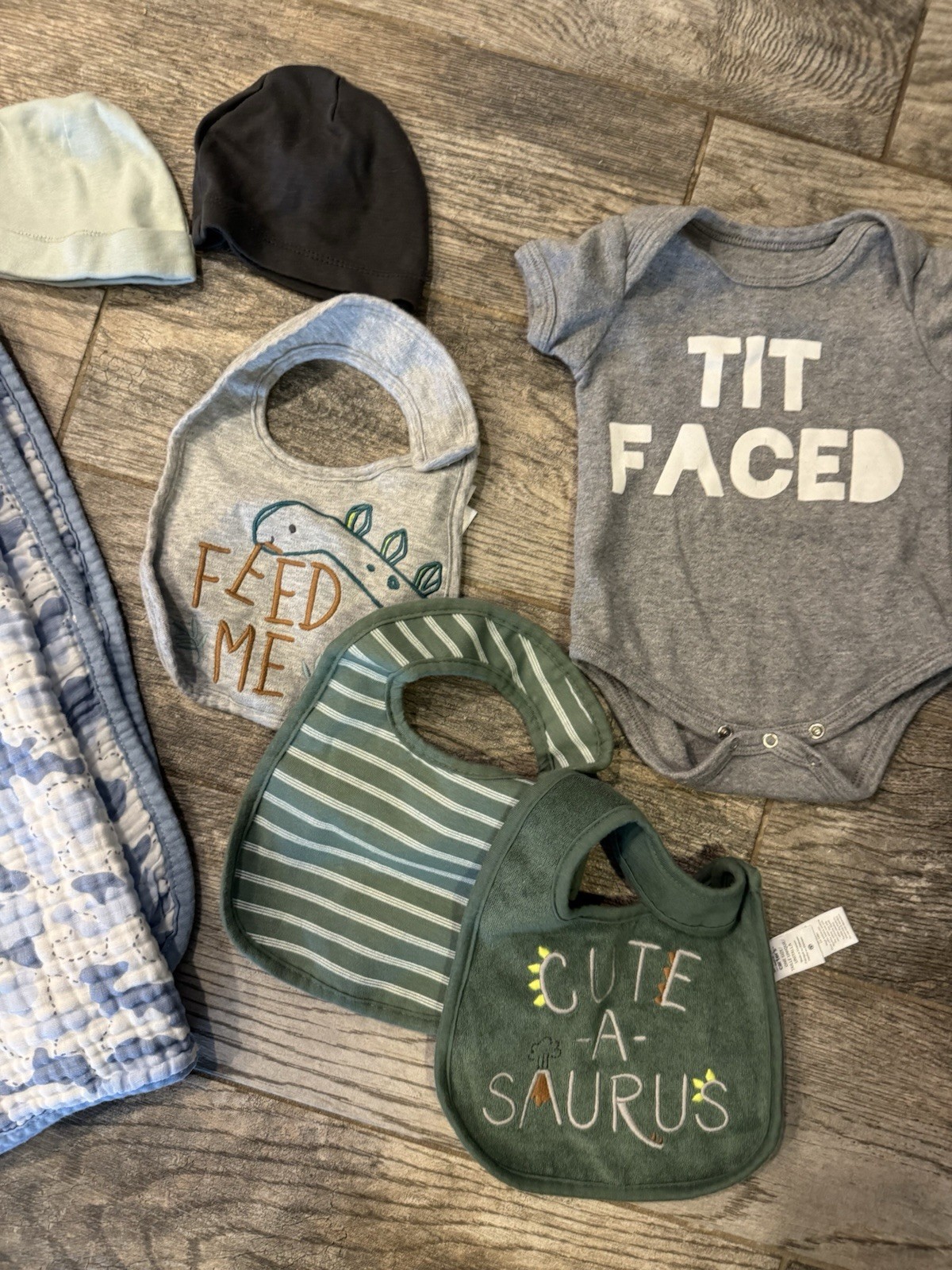 Newborn Baby Boy, A Lot Of Weight, With Blue Camo Blanket And Accessories