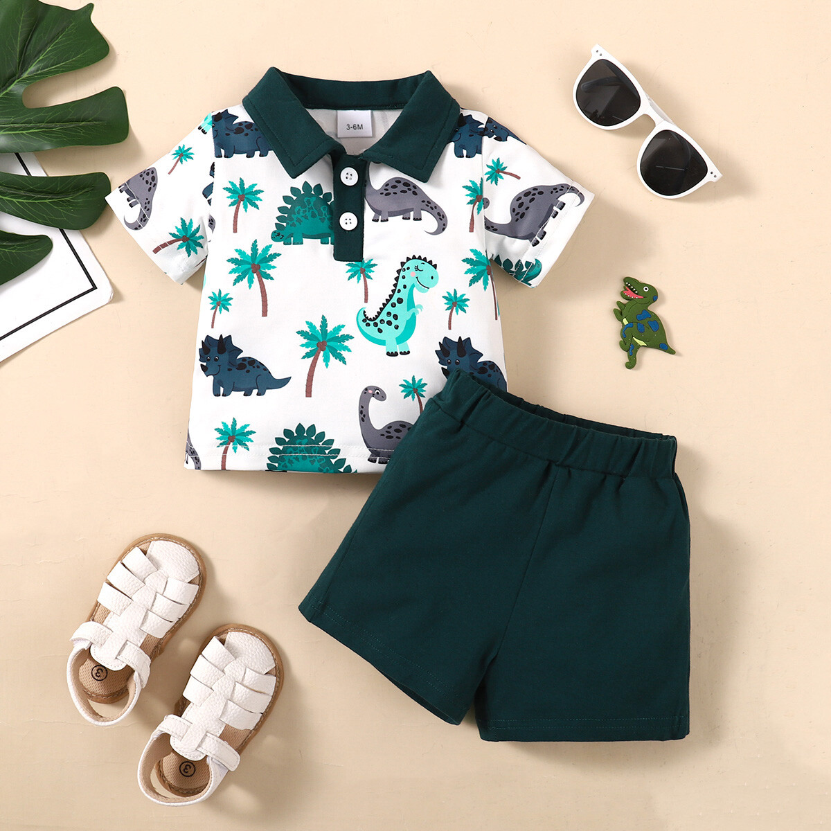 Infant Baby Boy Summer Clothes Dinosaur Print Short Sleeve Tops+ Shorts Set