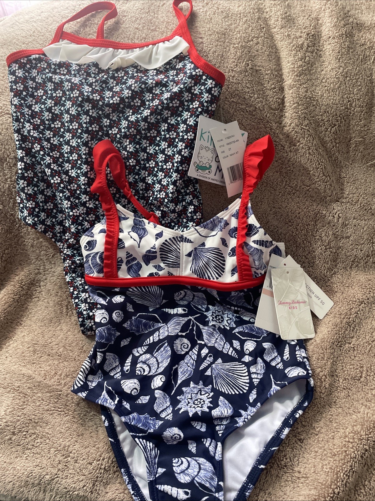 Tommy Bahama & Kiko & Max Girls 2T Swimsuits Blue White Red NWT