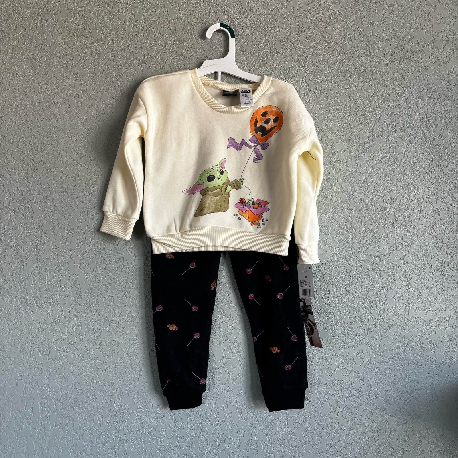 Halloween Star Wars Girls 4T Outfit Shirt Pants Yoda Pumpkin Candy
