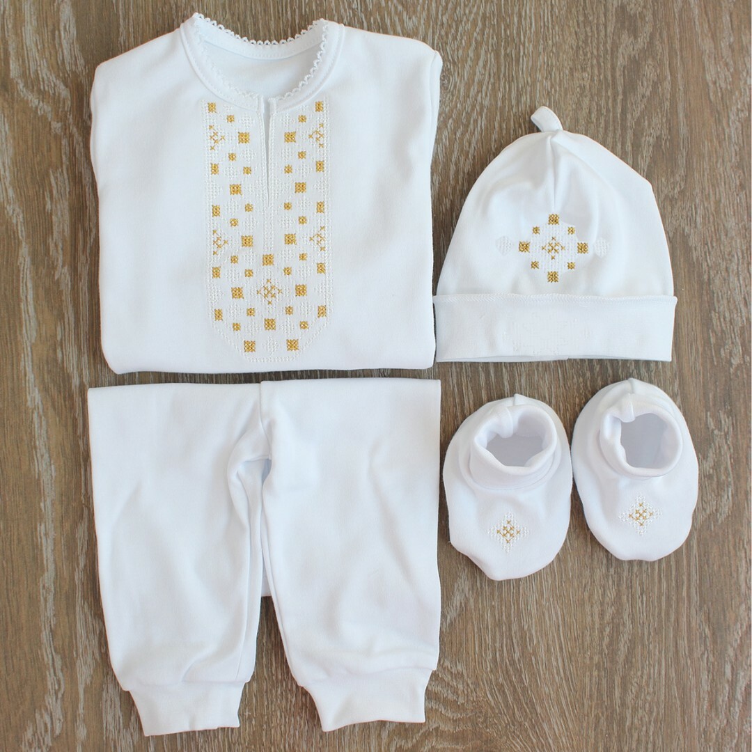 Newborn boy baptism outfit, Ukrainian Vyshyvanka newborn set, baptism baby boy