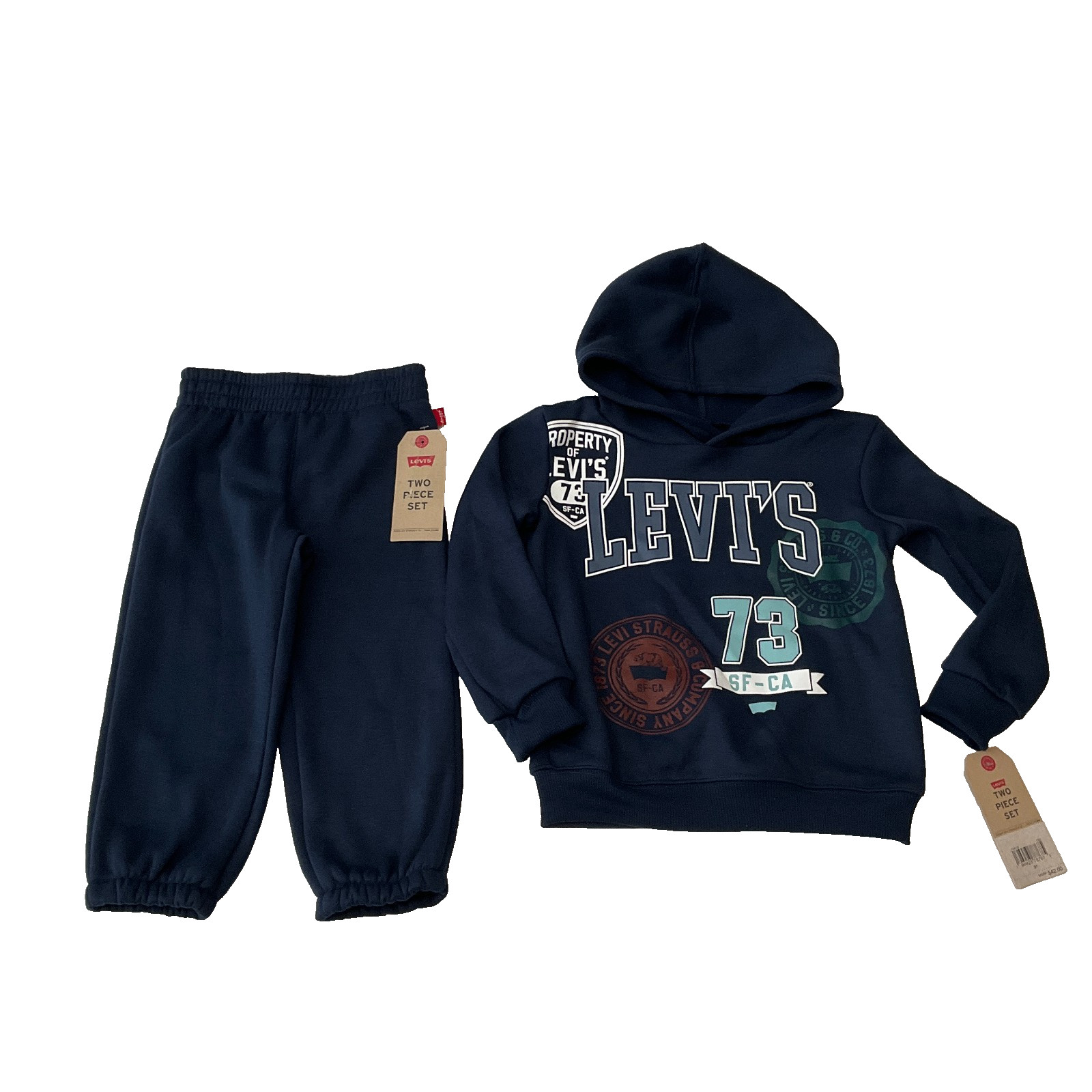 Levis Pullover Hoodie And Sweatpant Set Toddler Size 3T Blue Stretch Graphic