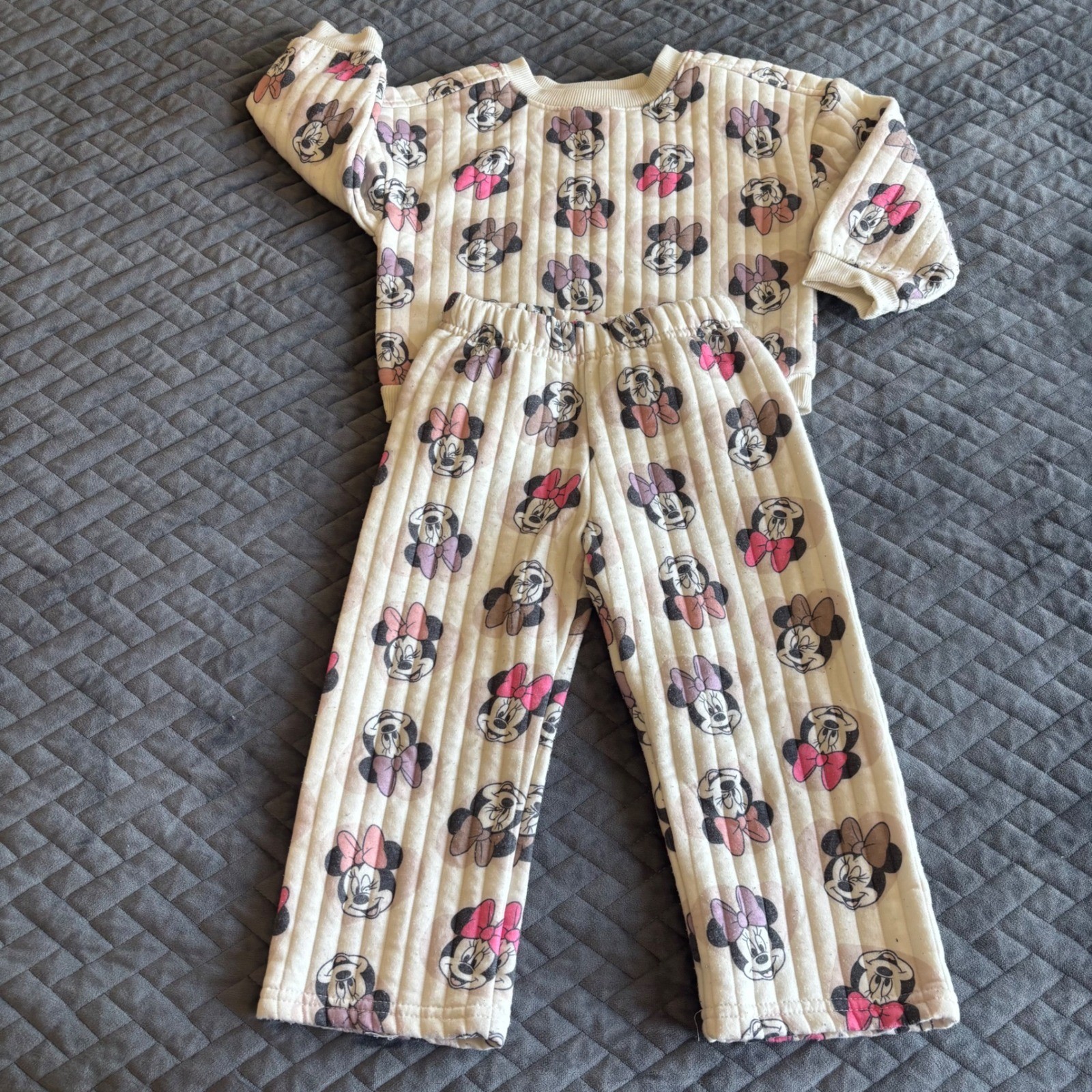 Disney Minnie Mouse Girls 3T Quilted Sweatshirt and Pants Set Cream Pink RN15517