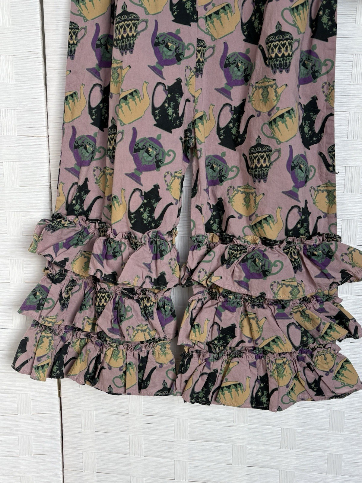 Kate Quinn 4T Tea Cup Bell Bottom Wide Leg Ruffle Jumpsuit Plum