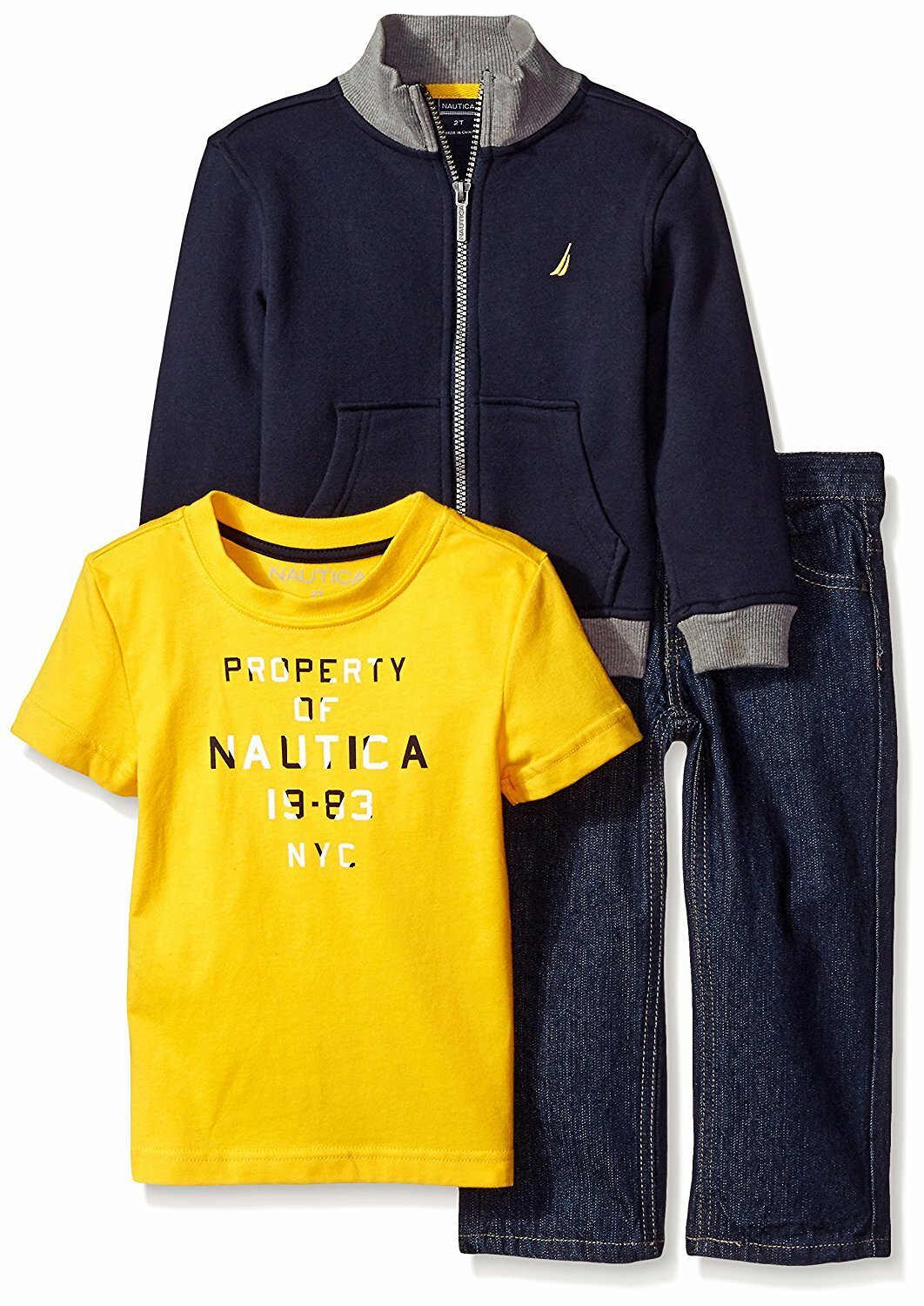 Nautica Baby Boys’ 3 Piece Fleece Set Jacket, Tee, and Denim Pant MSRP $54.50