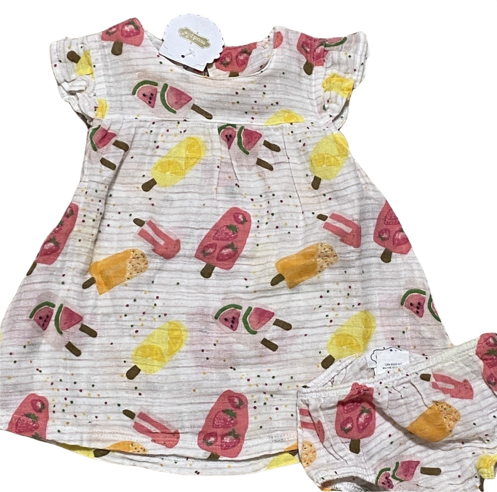Mud Pie 0-3m NWT cotton gauze Dress bloomer set ice cream popsicle fruit berry
