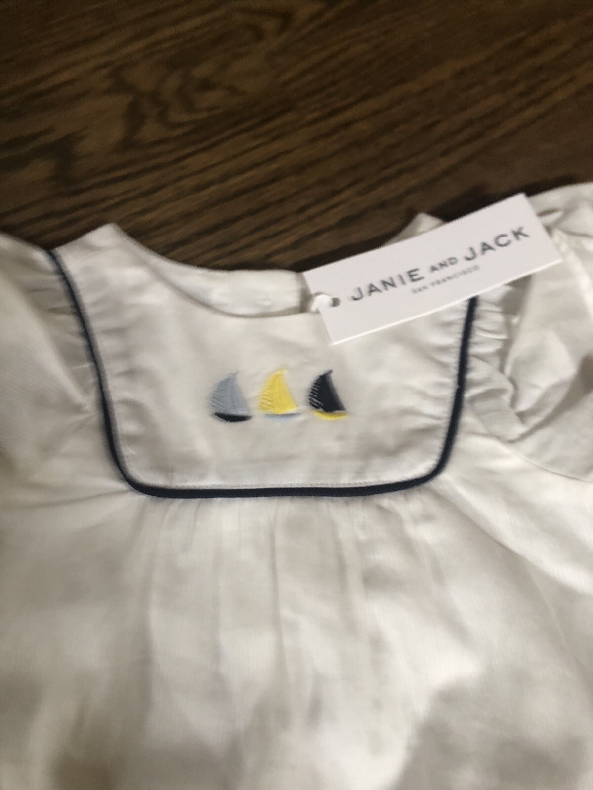 NWT Janie and Jack girl SUMMER 3-piece sailor boat white romper bow SET 12 18