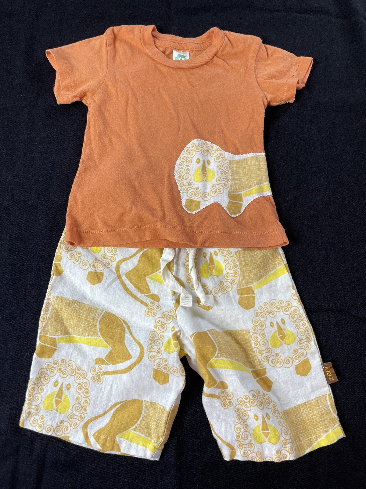 Zebi Baby (now Milkbarn) Orange Organic Cotton Lion Top/Linen Pants3-6Mos