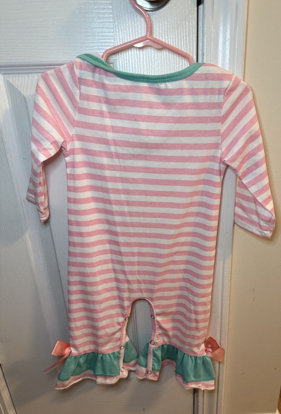 Girls Pink Stripe Gnome Ruffle Romper 12M Boutique Christmas/ Holiday Outfit