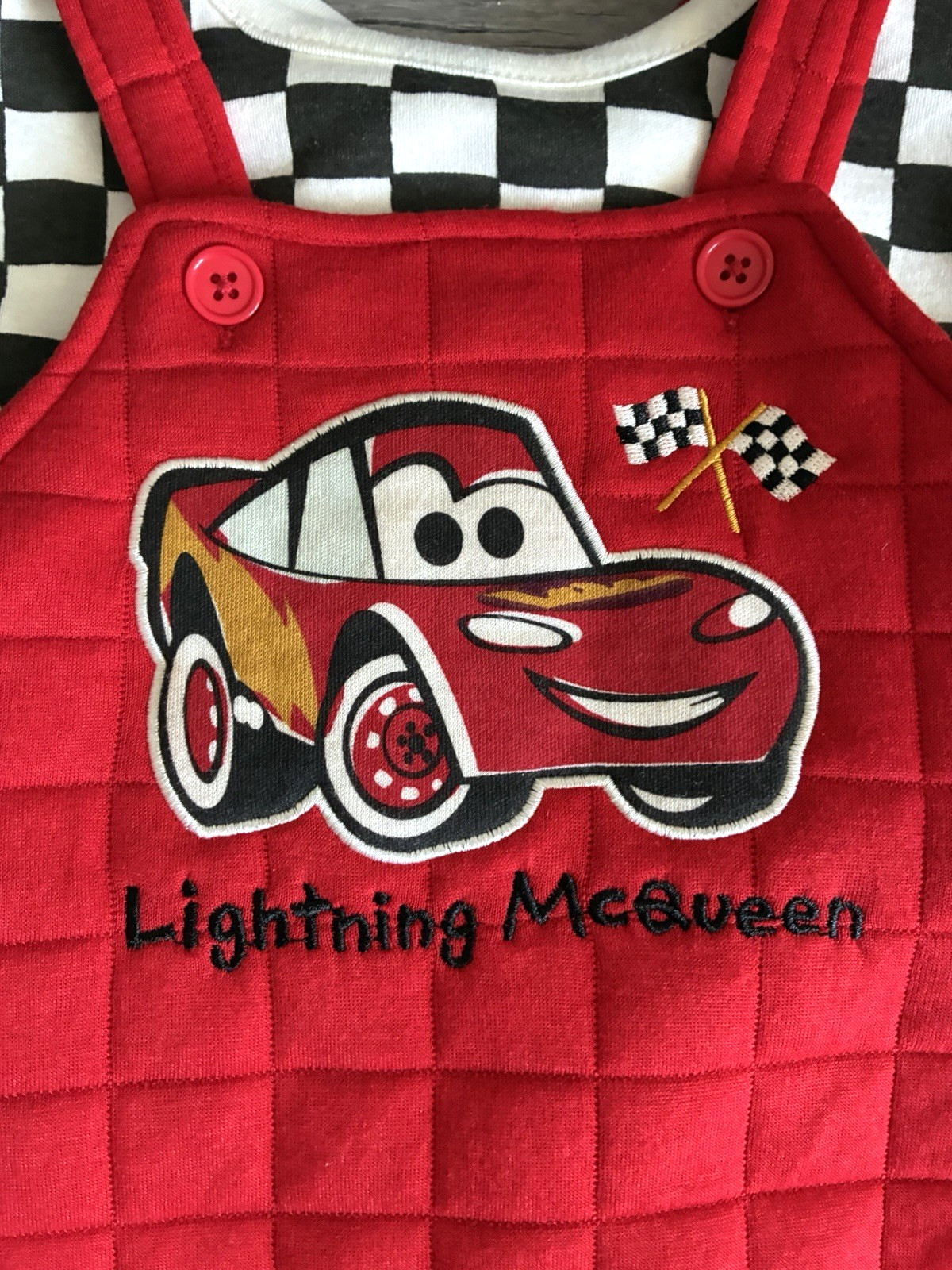 Disney Baby Pixar Cars Lightning McQueen Romper Outfit Red Checkered 24M NWT
