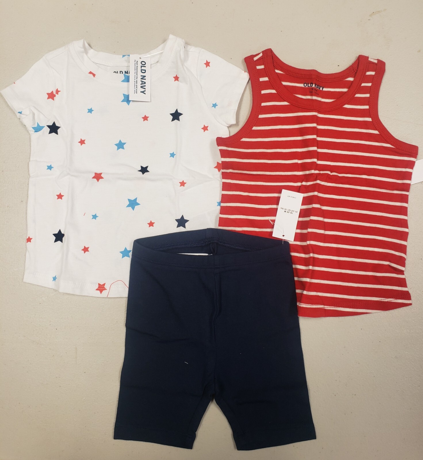 Old Navy Baby Girl Red White Blues TShirt Tank Shorts Stars Stripes 12-18 Months