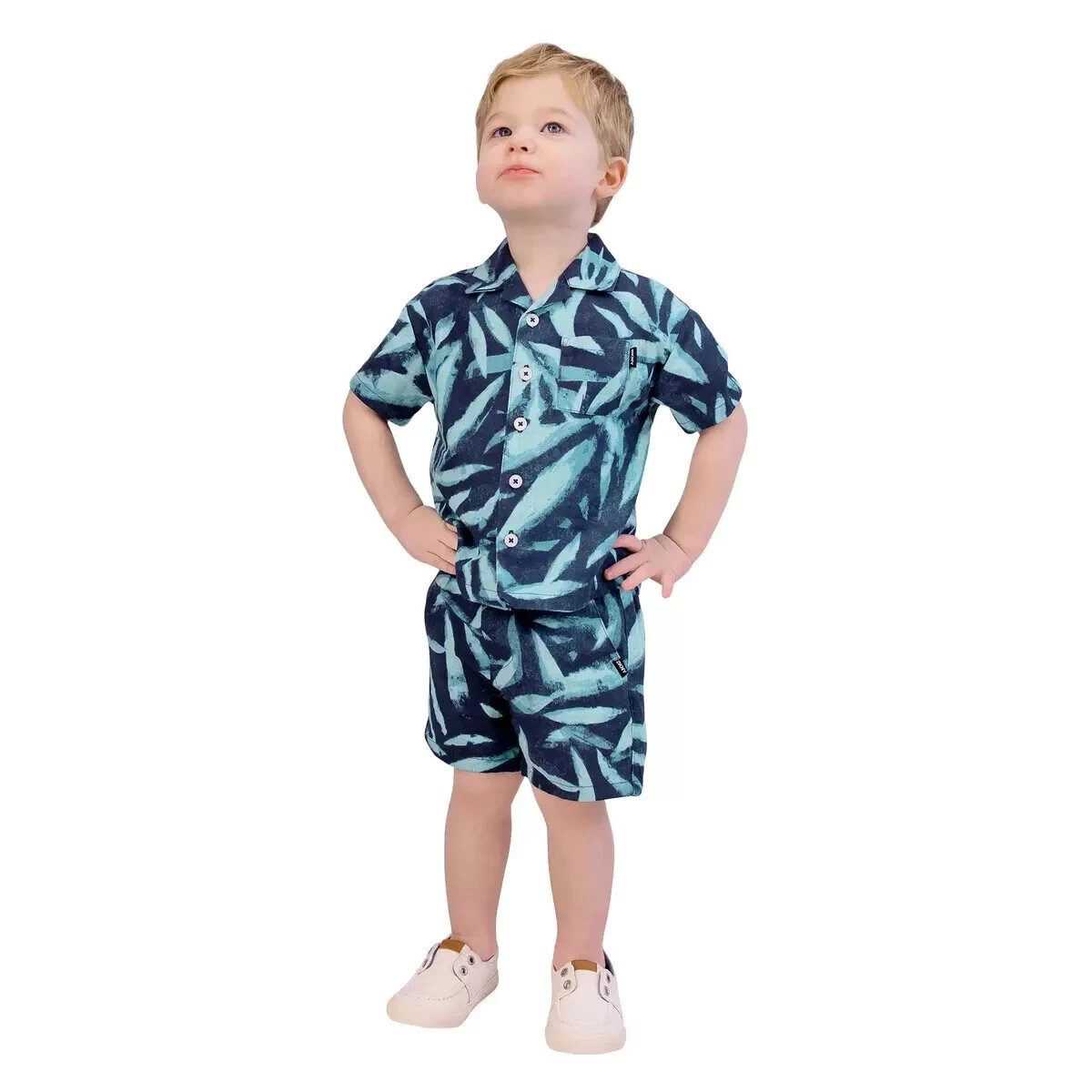 DKNY Baby Boys Size 18 Months Navy 2-piece Cabana Shirt and Shorts Set NWT