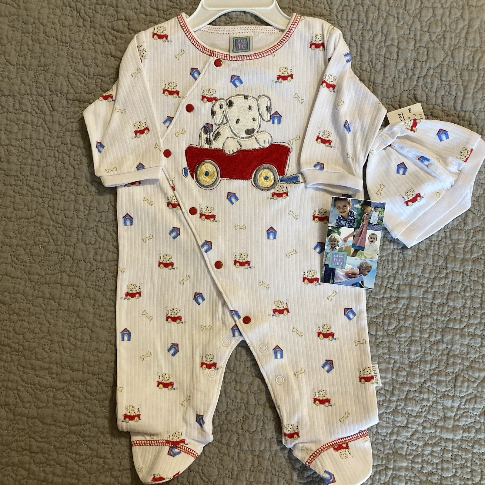 New LITTLE ME 2 piece sleeper set Dalmatian Dog in Wagon 3 Months or 6 Months