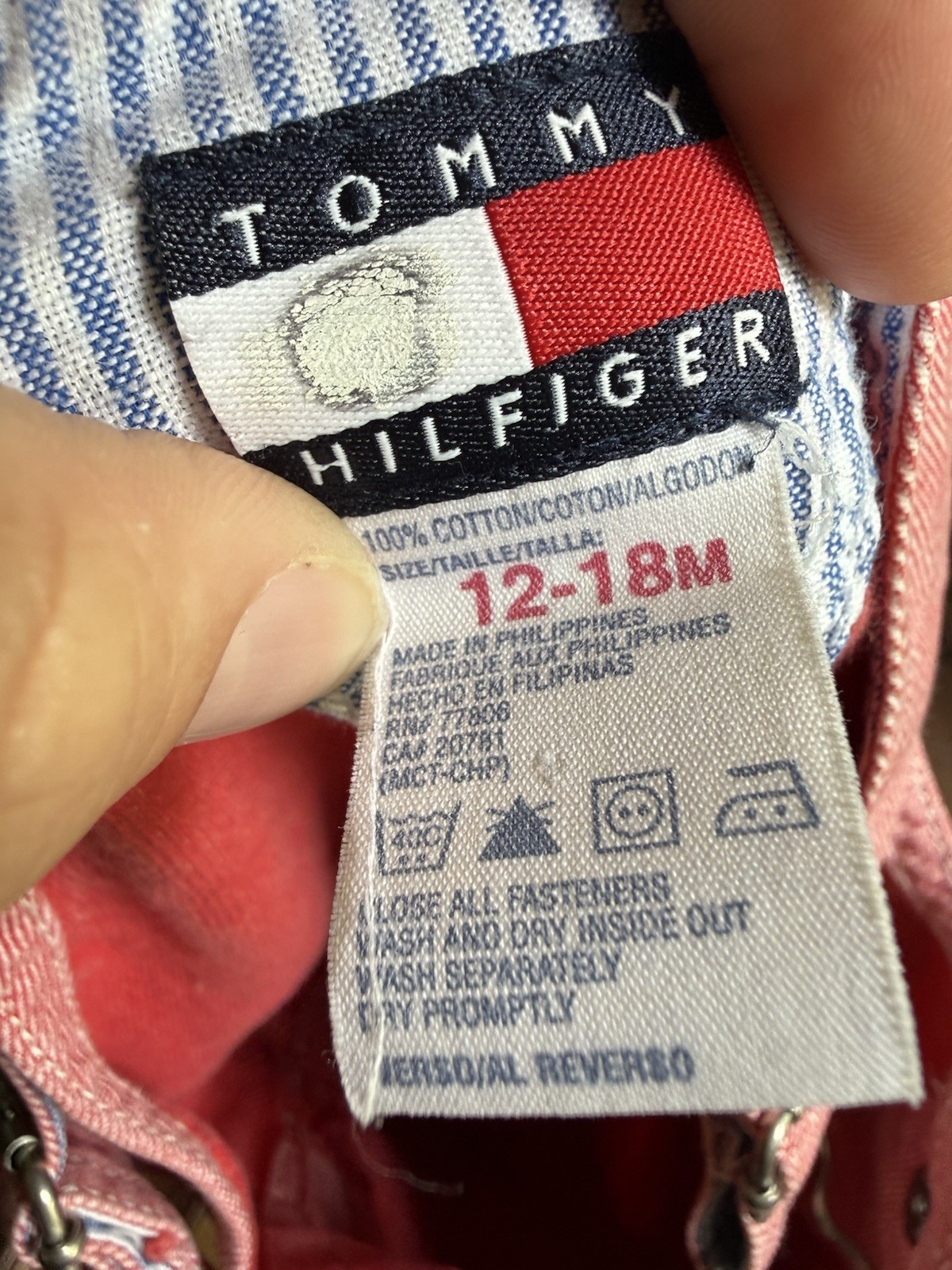 VTG 2001 Tommy Hilfiger Boys 12-18 Mos Toddler Red Pickup Truck Overall Shorts