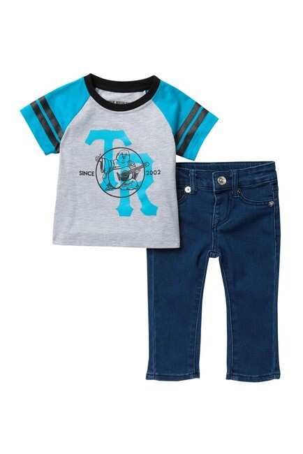 True Religion Varsity Raglan 2-Piece Set (Baby Boys) Color:HEATHER GREY Size:12M